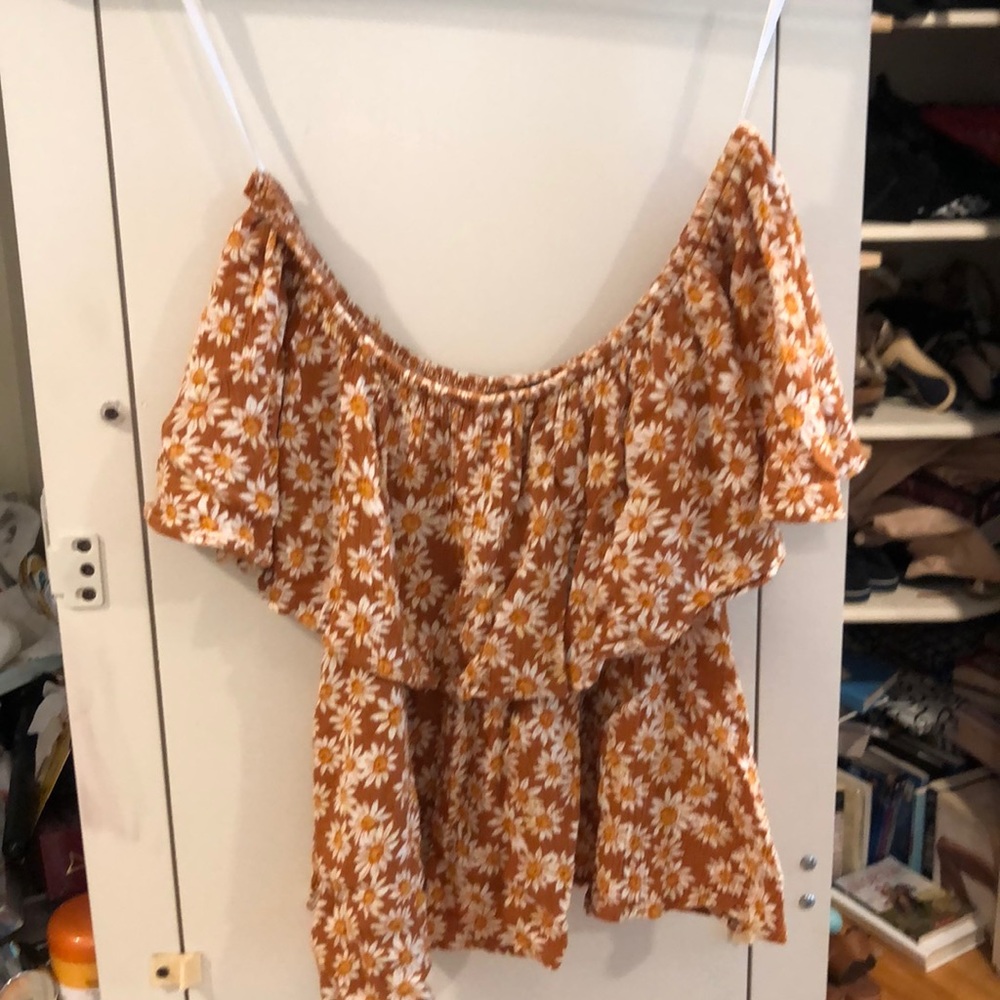 Off the shoulder flowery shirt